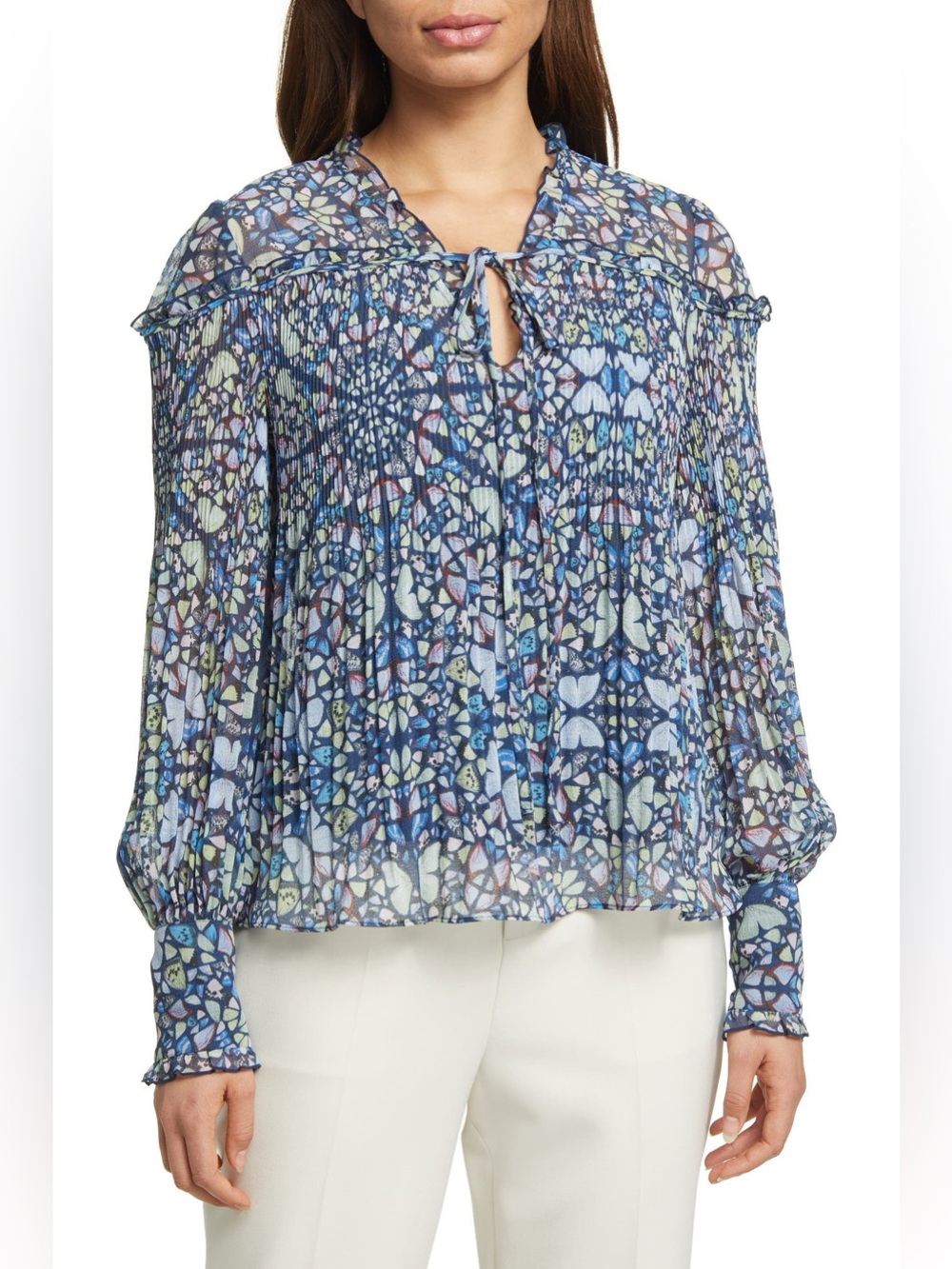 Ted Baker Florrei Swing Long Sleeve Plisse Blouse